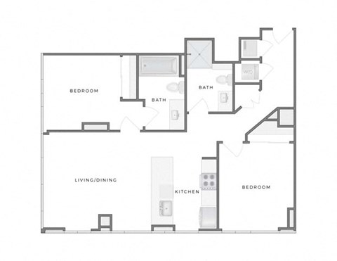 Floor plan for 2 beds, 2 baths, 1043 sqft