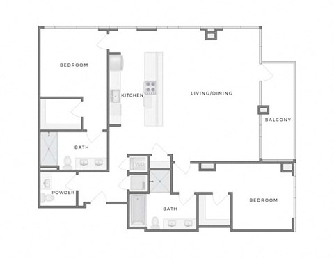 Floor plan for 2 beds, 2.5 baths, 1514 sqft