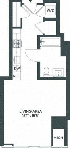Floor plan for studio, 1 bath, 514 sqft