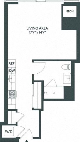 Floor plan for studio, 1 bath, 550 sqft
