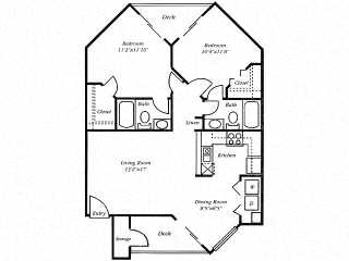 Floor plan for 2 beds, 2 baths, 926 sqft