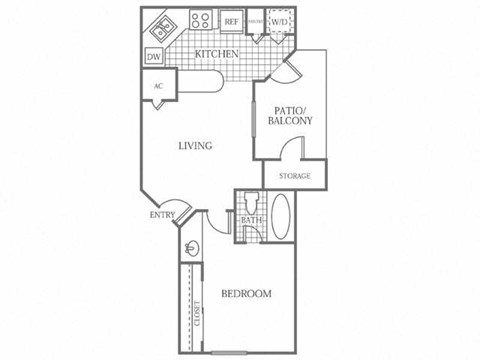 Floor plan for 1 bed, 1 bath, 476 sqft