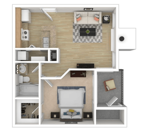 Floor plan for 1 bed, 1 bath, 625 sqft