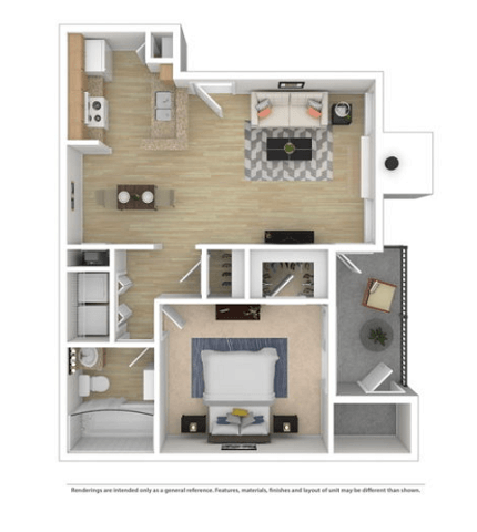 Floor plan for 1 bed, 1 bath, 788 sqft