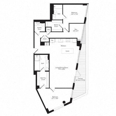 Floor plan for 2 beds, 2.5 baths, 1495 sqft
