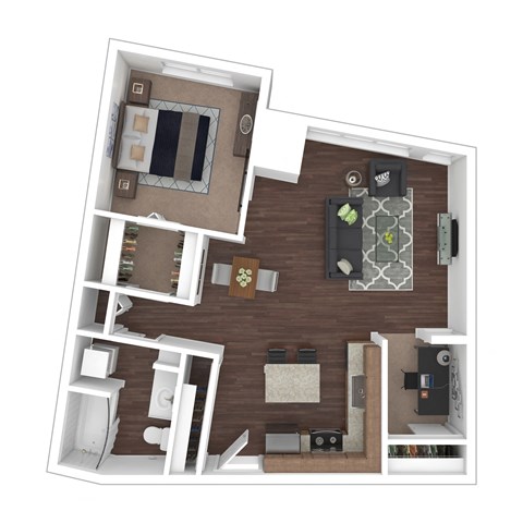 Floor plan for 1 bed, 1 bath, 810 sqft