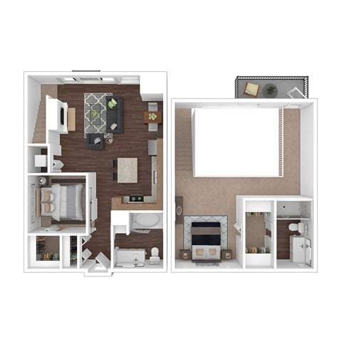 Floor plan for 2 beds, 2 baths, 999 sqft