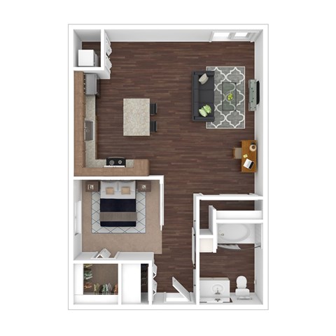 Floor plan for studio, 1 bath, 644 sqft