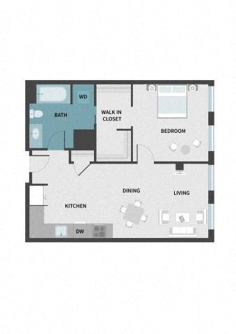 Floor plan for 1 bed, 1 bath, 695 sqft