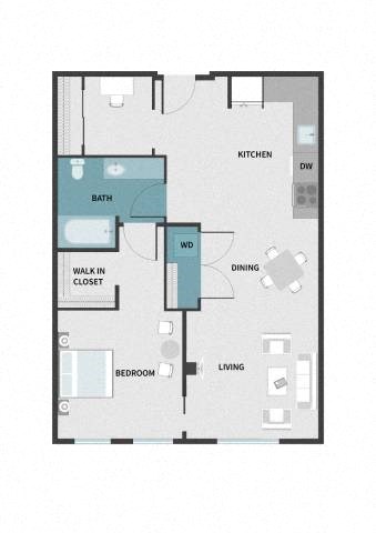 Floor plan for 1 bed, 1 bath, 819 sqft