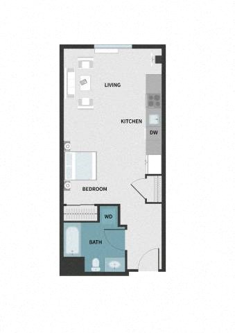 Floor plan for studio, 1 bath, 507 sqft