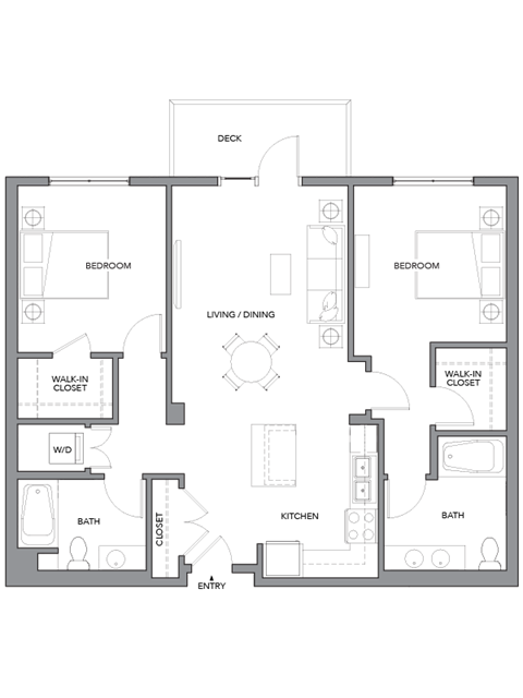 Floor plan for 2 beds, 2 baths, 1098 sqft