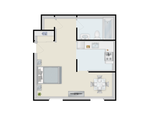 Floor plan for studio, 1 bath, 470 sqft