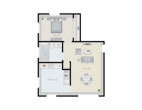 Floor plan for 1 bed, 1 bath, 710 sqft