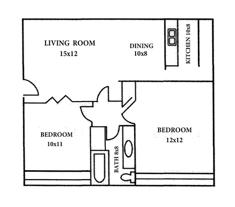 Floor plan for 2 beds, 1 bath, 720 sqft
