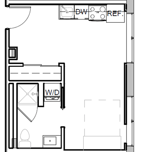 Floor plan for studio, 1 bath, 268 sqft