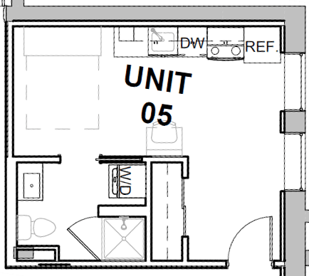 Floor plan for studio, 1 bath, 291 sqft