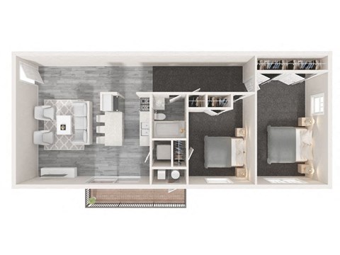 Floor plan for 2 beds, 1 bath, 1072 sqft