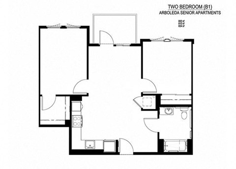 Floor plan for 2 beds, 2 baths, 824 sqft