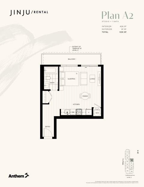 Floor plan for studio, 428 sqft