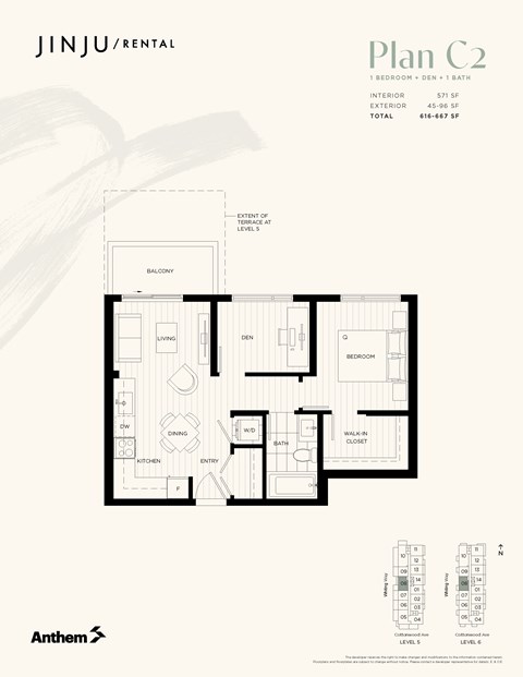 Floor plan for 1 bed, 1 bath, 571 sqft