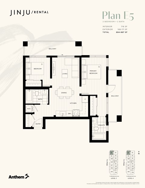 Floor plan for 2 beds, 2 baths, 716 sqft