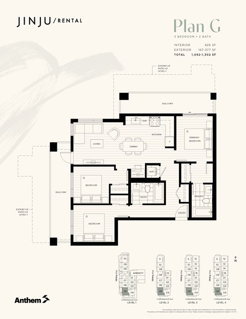 Floor plan for 3 beds, 2 baths