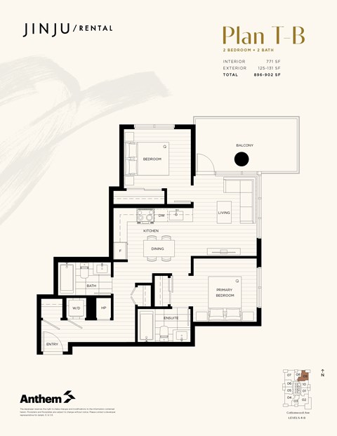 Floor plan for 2 beds, 2 baths, 876 sqft