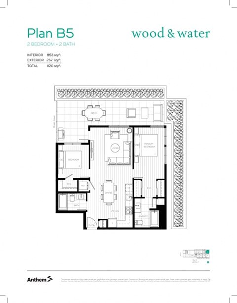 Floor plan for 2 beds, 2 baths