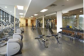 Calgary apartment for rent - A gym with treadmills, weights, and exercise equipment.