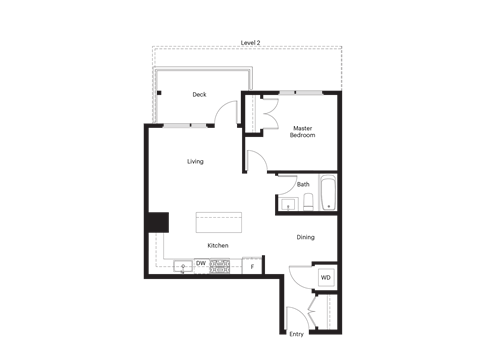 Floor plan for 1 bed, 1 bath