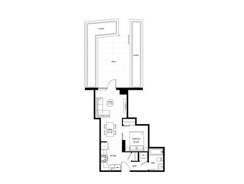 Floor plan for 1 bed, 1 bath