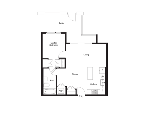 Floor plan for 1 bed, 1 bath