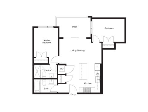 Floor plan for 2 beds, 1 bath, 1135 sqft