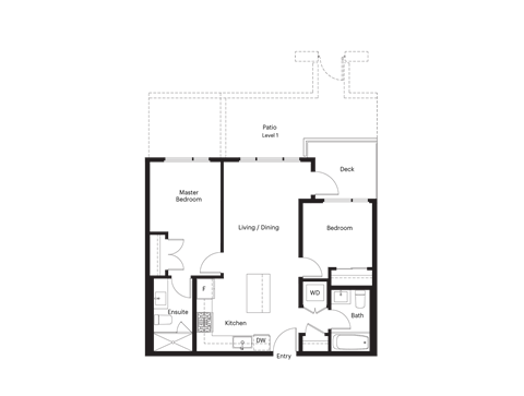 Floor plan for 2 beds, 1 bath