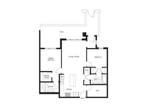 Floor plan for 2 beds, 1 bath, 1175 sqft