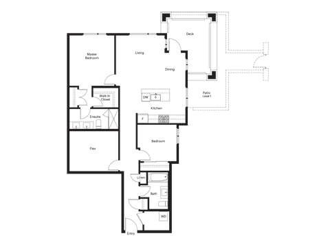 Floor plan for 2 beds, 1 bath, 1175 sqft