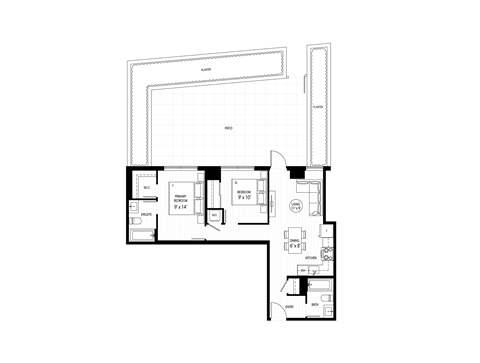 Floor plan for 2 beds, 2 baths
