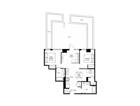 Floor plan for 2 beds, 2 baths
