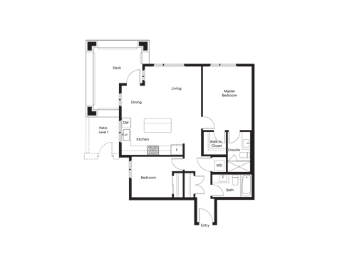 Floor plan for 2 beds, 1 bath, 1185 sqft