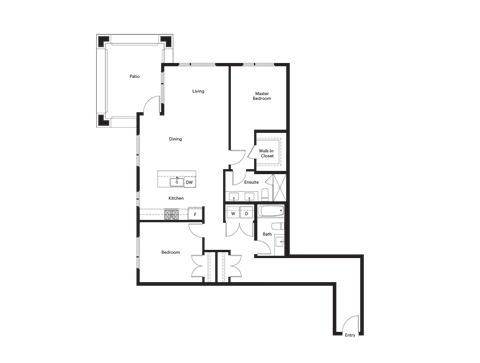 Floor plan for 2 beds, 1 bath