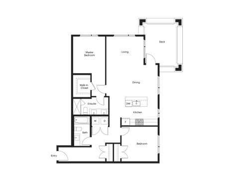 Floor plan for 2 beds, 1 bath
