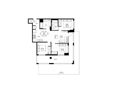 Floor plan for 3 beds, 2 baths