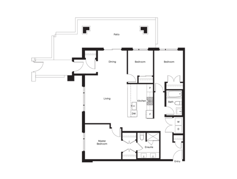 Floor plan for 3 beds, 2 baths