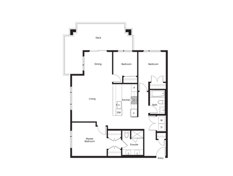 Floor plan for 3 beds, 2 baths, 1135 sqft