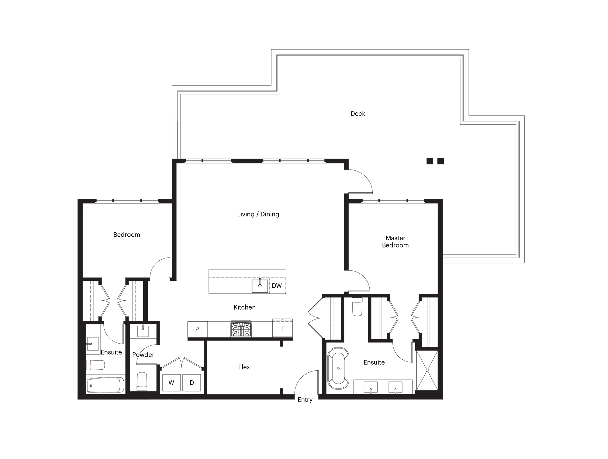 Floor plan for 2 beds, 2 baths