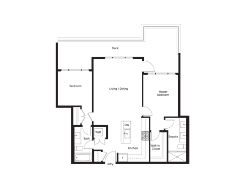 Floor plan for 2 beds, 2 baths
