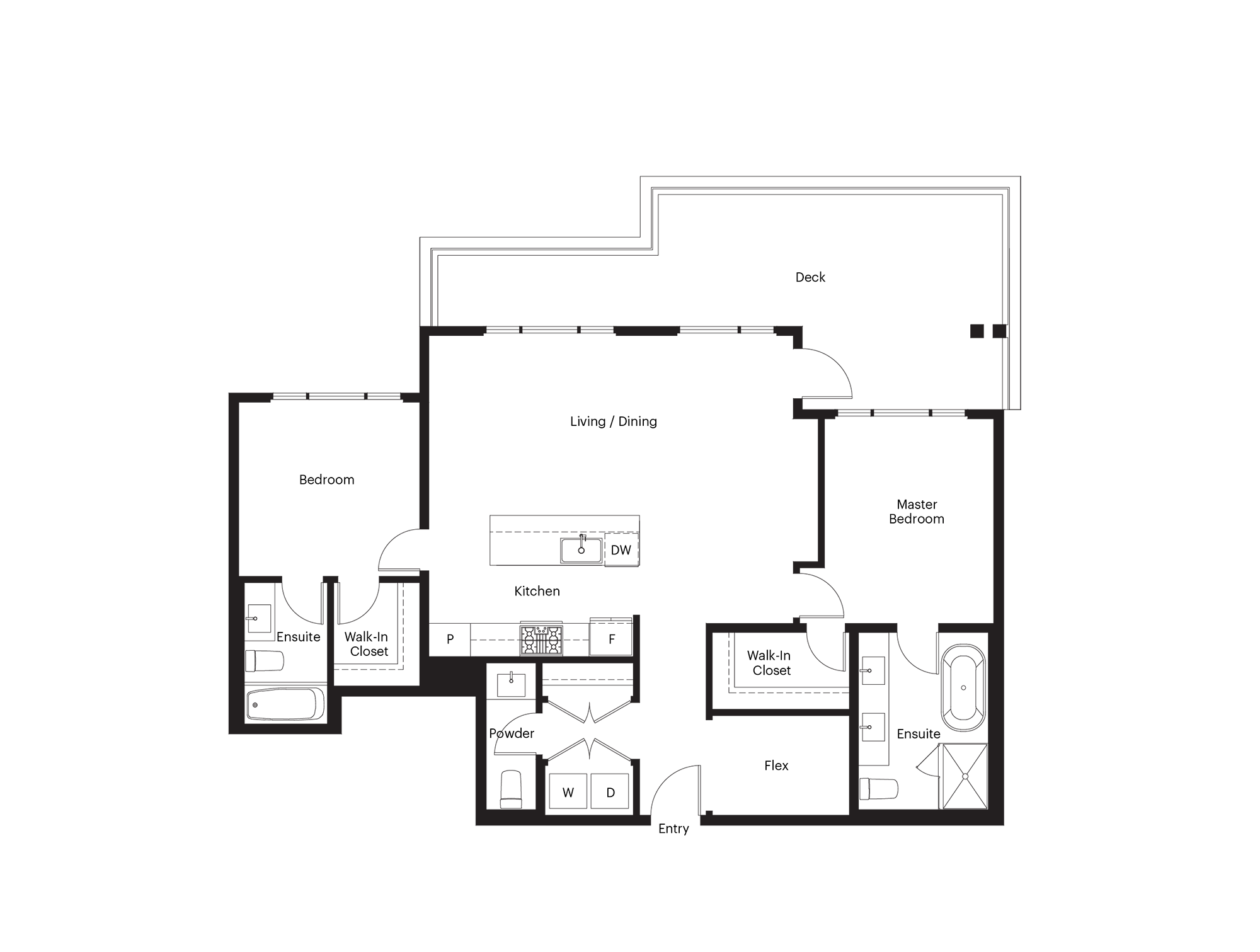 Floor plan for 2 beds, 2 baths