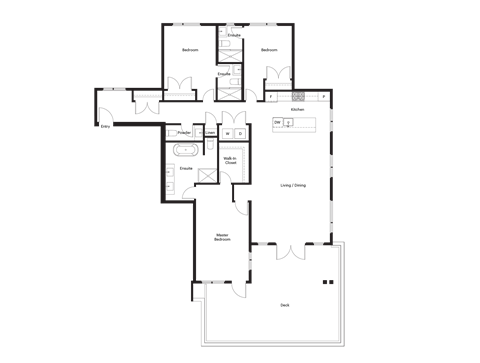 Floor plan for 3 beds, 2 baths