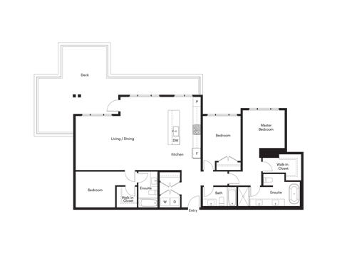 Floor plan for 3 beds, 2 baths